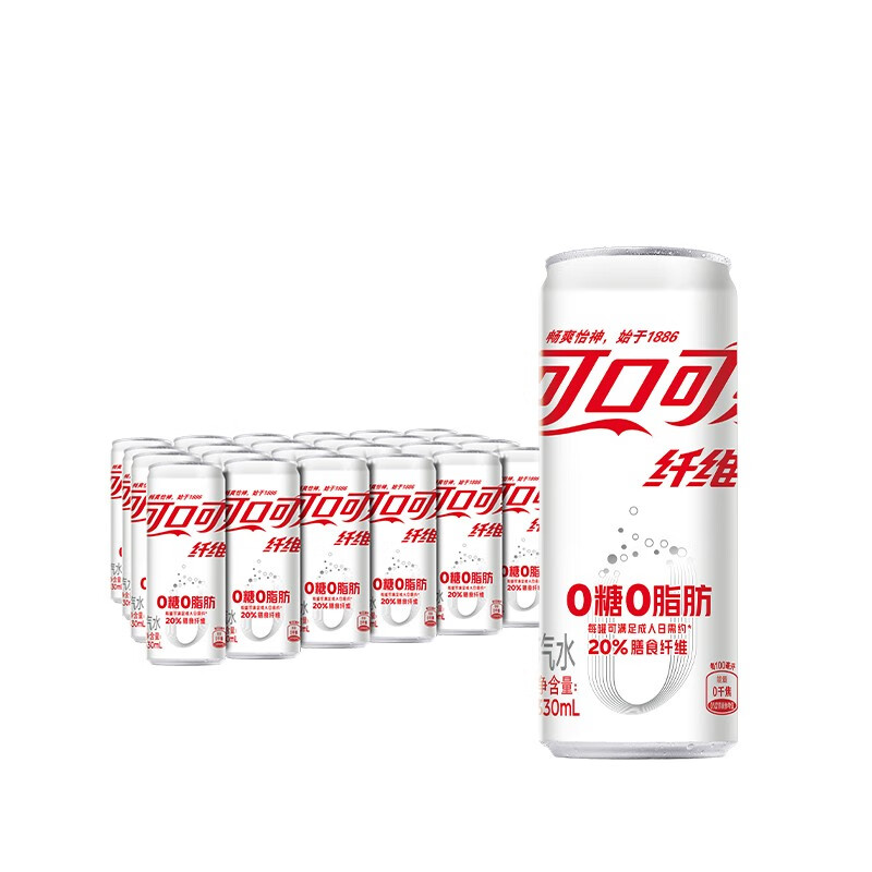 可口可乐（Coca-Cola）纤维+无糖零热量 汽水 含汽饮料 330ml*24罐 整箱装