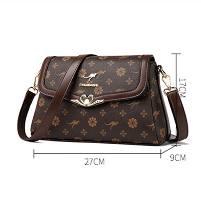 玫瑰袋鼠轻奢品牌真皮包包女士软皮斜挎包2025七夕送中年妈妈婆婆生日礼物 棕花配棕【礼品袋+贺卡】