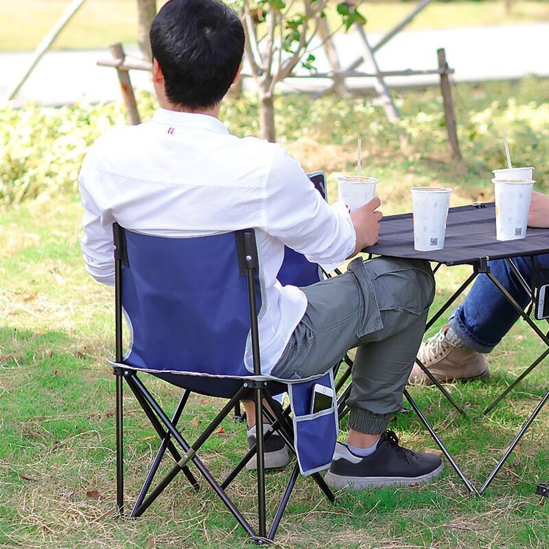 韩泊莉（HANBOLI）美妆工具 折叠椅子便携式马扎靠背钓鱼马扎美妆 中号枫叶蓝带侧兜