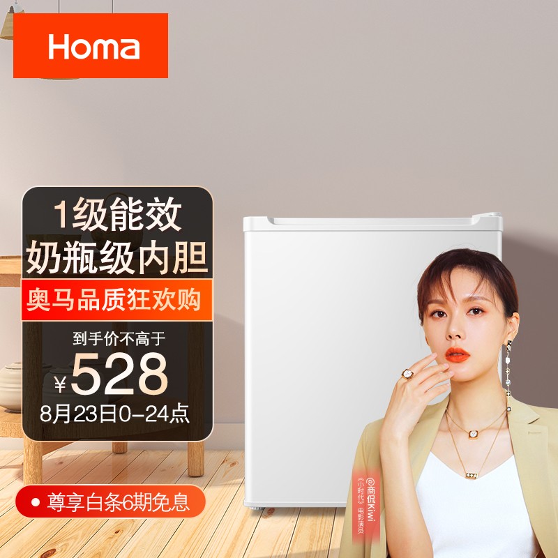 奥马(Homa) 46升单门小型迷你保鲜小冰箱 冷藏/微冻 一级节能 家用租房办公室电冰箱 白色 BC-46A