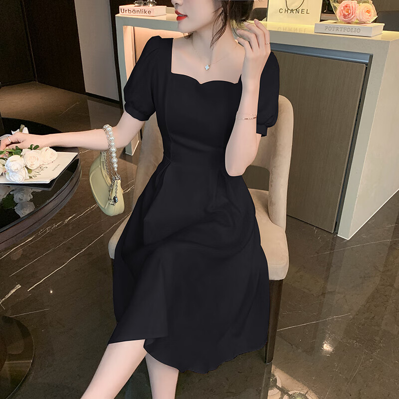 2024夏季新款敬酒服新娘回门订婚红色连衣裙女感小礼服红裙子 优雅黑