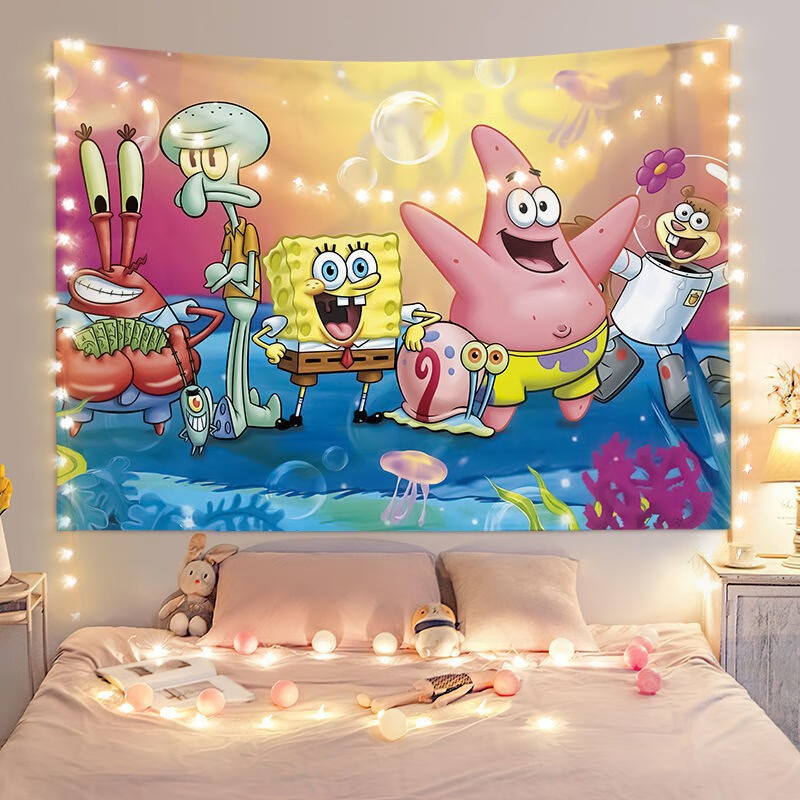 董智定制背景布美式挂布卡通海绵宝宝背景布美式挂布网红卧室装饰儿童