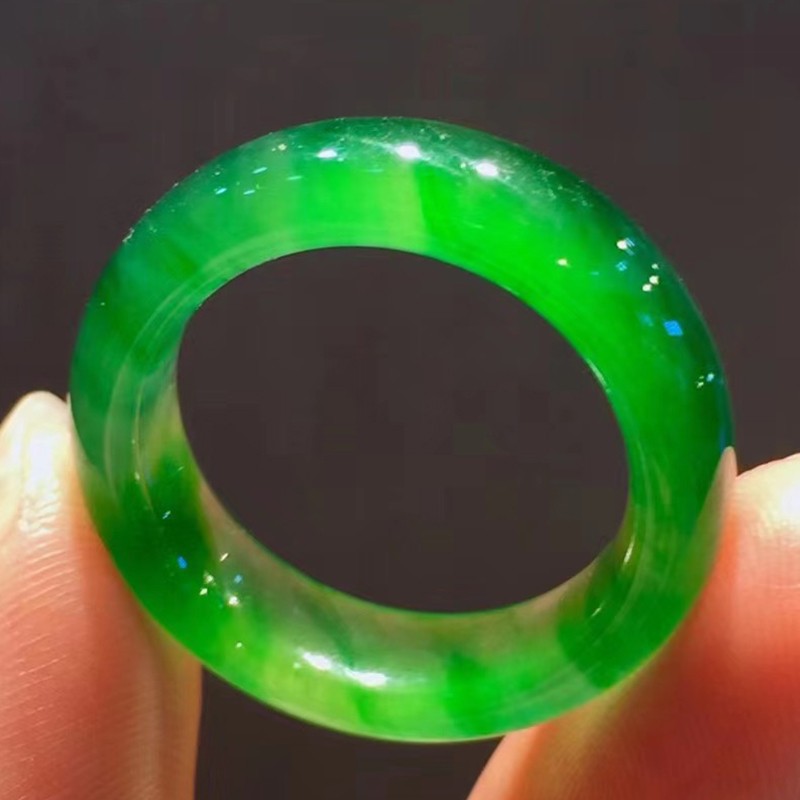 心偶玉 翡翠戒指冰种阳绿扳指满绿女士珠宝18k金镶钻石送女友 付尾款