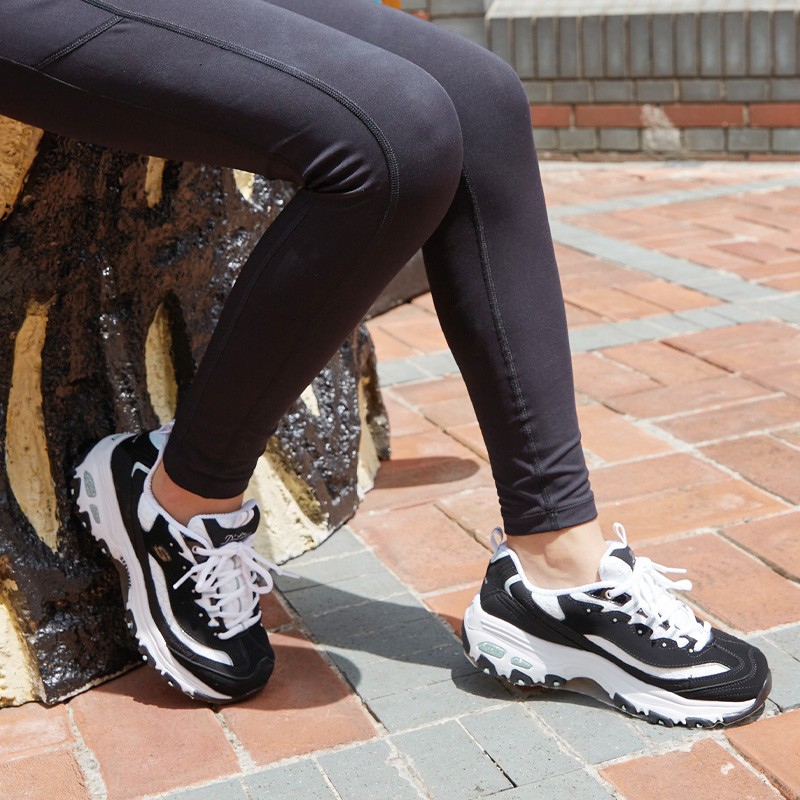 斯凯奇（Skechers） 舒适熊猫款D'LITES 绑带时尚休闲运动女鞋11959  黑色/白色 37