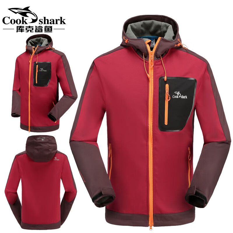 库克鲨鱼(cookshark)新款户外软壳衣男秋冬抓绒外套加绒防风防水冲锋