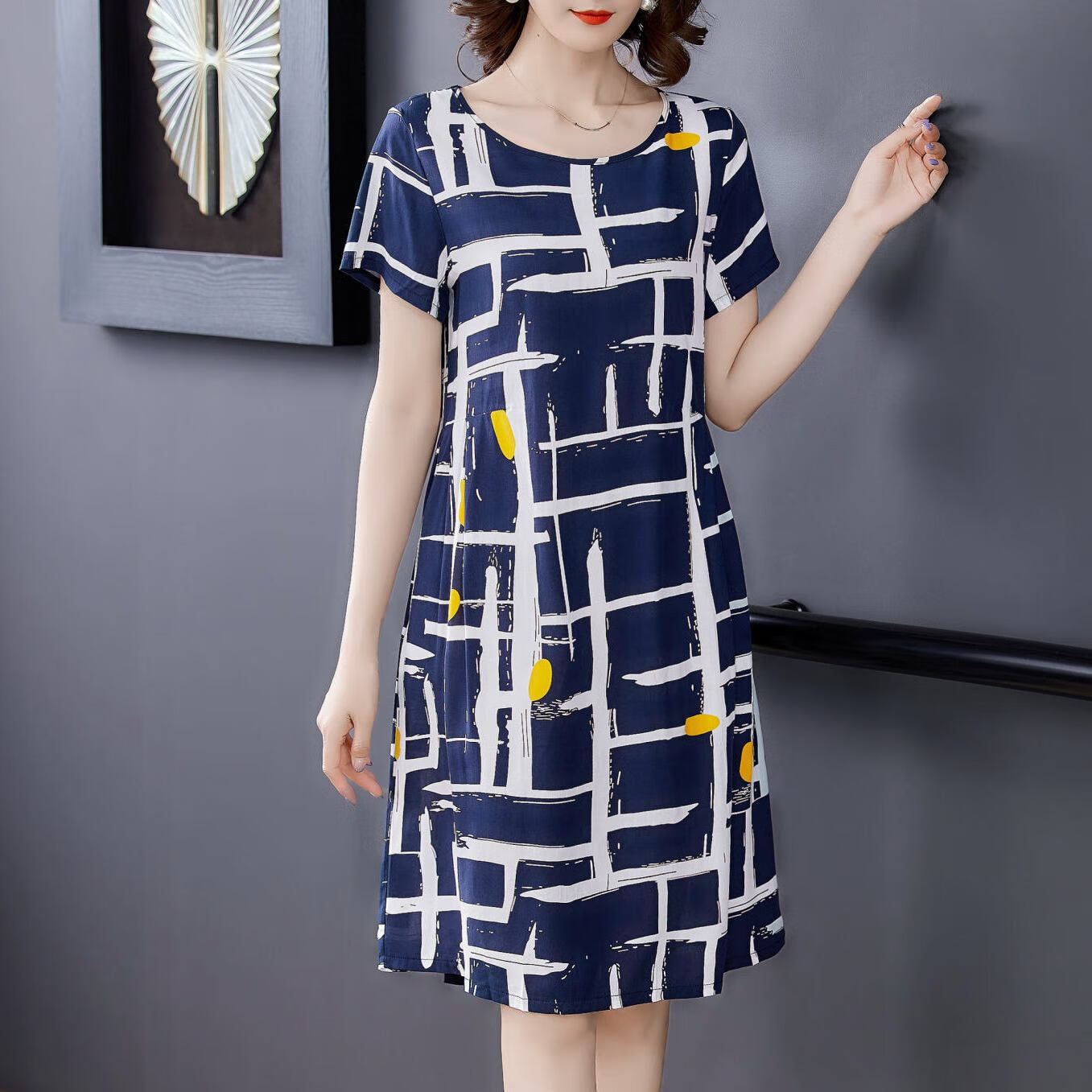闽悦夏天穿的直筒连衣裙女士薄款短袖透气直桶裙女洋气宽松显瘦时尚抽
