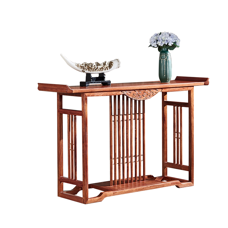 正荣府 红木家具 非洲花梨(学名:刺猬紫檀) 新中式实木家用玄关小条案实木端景台 1.38米翘头案