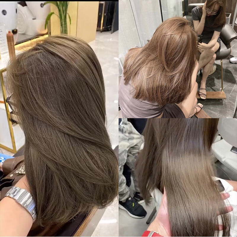 奶茶棕灰色染发剂植物自己在家染头发流行颜色亚麻冷棕色染发膏女