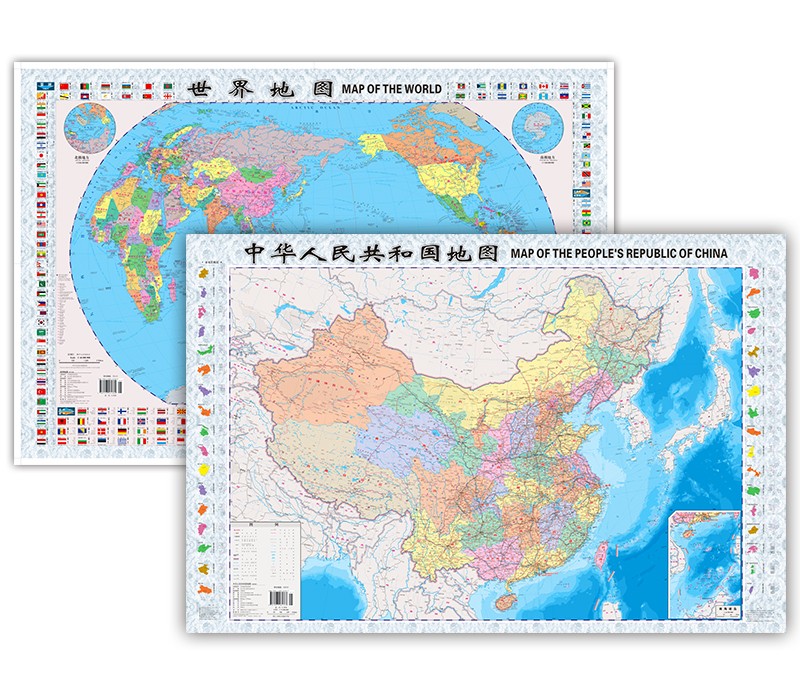 2022年 中国地图+世界地图 纸质折叠图 1.06米*0.76米
