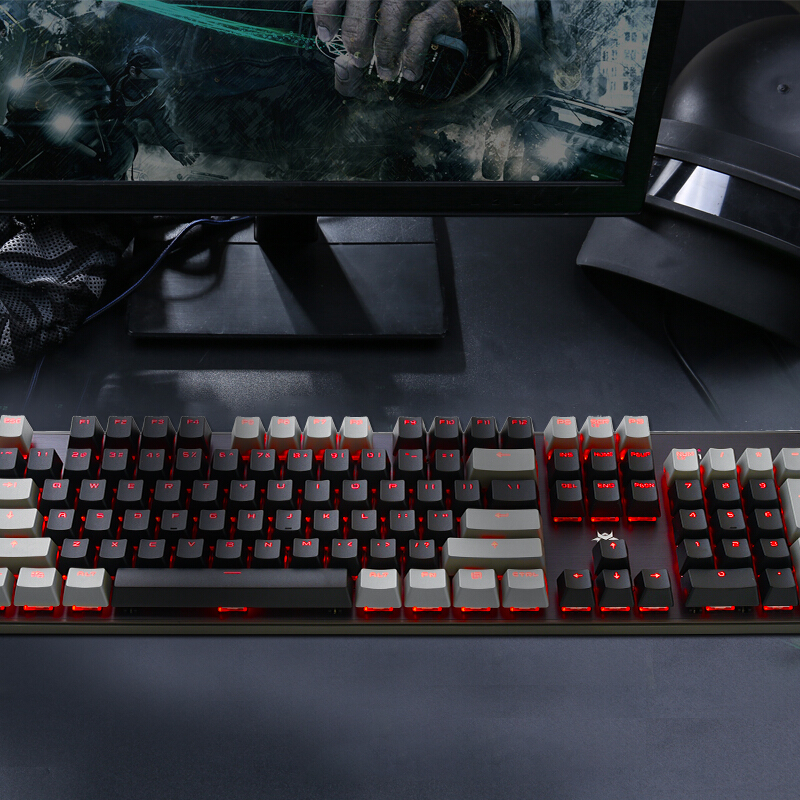 黑峡谷（Hyeku）GK715机械键盘有线游戏电竞104键客制化热插拔轴体凯华BOX轴 黑灰 红光 红轴