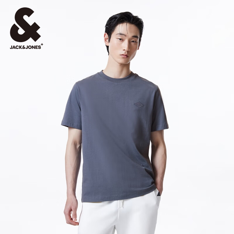 杰克·琼斯（JACK&JONES）男装夏季直筒纯棉舒适简约时尚胸前字母刺绣短袖T恤男士224101151 E39暗灰色 常规 E39暗灰色 M 175