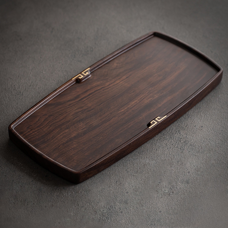 木茶盘托盘实木壶承壶托盘茶杯垫长方形干泡茶台茶室家 檀木茶盘回纹