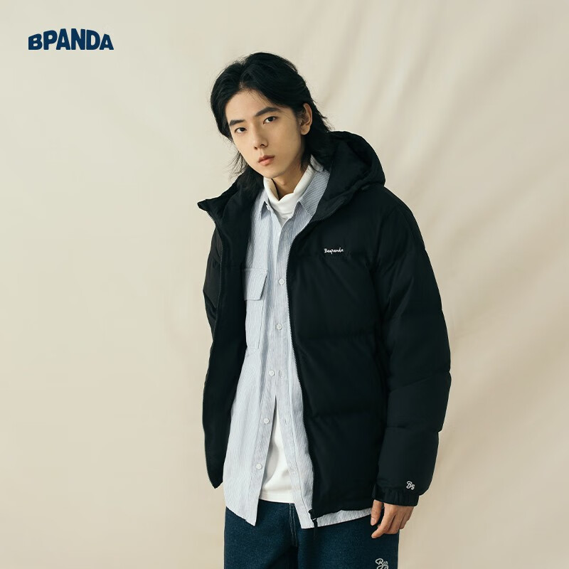 熊猫·本(ben.panda)羽绒服男潮流新款日系防泼水宽松休闲连帽80%白鸭绒保暖外套 黑色 L 京东折扣/优惠券