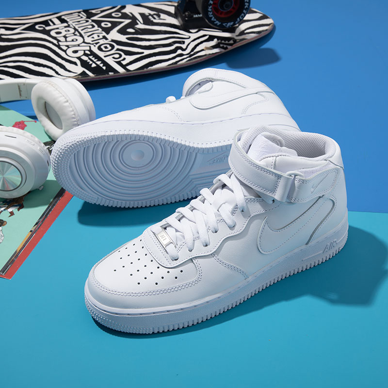 耐克(nike)【潮】air force 1男鞋af1中帮气垫经典纯白空军一号休闲
