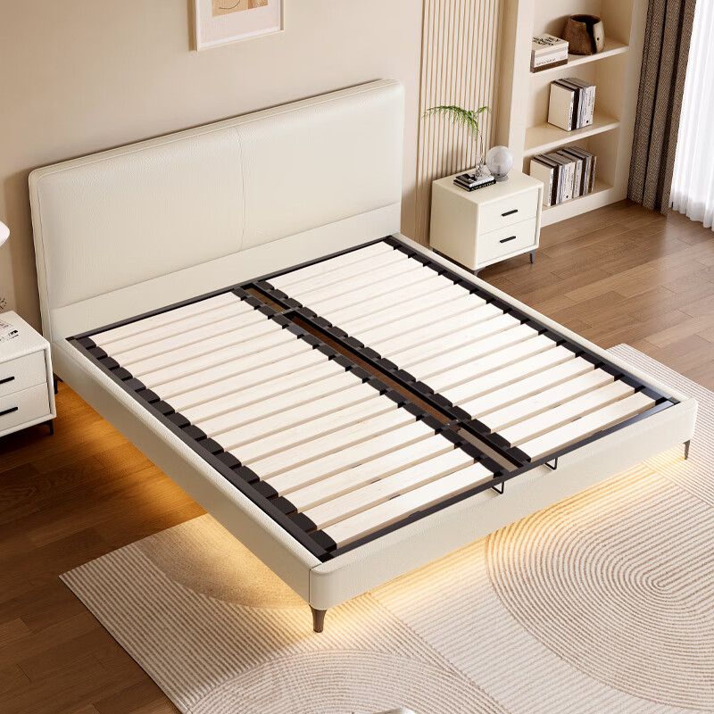 浪翔床实木双人床钢木排骨架床架家用定制小户型奶油风主卧大床 