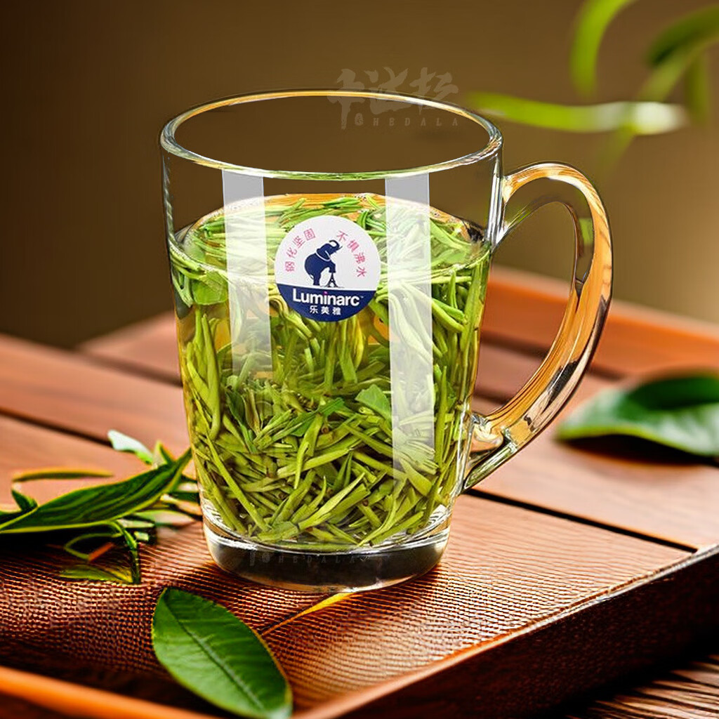 泡茶玻璃杯透明带把茶杯加厚耐热办公水杯大号扎啤杯子 清晨320ml单只