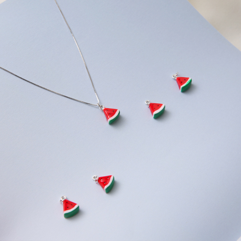 文雨飞 小清新西瓜项链 s925银项链手工陶瓷水果锁骨链颈链 【s925银