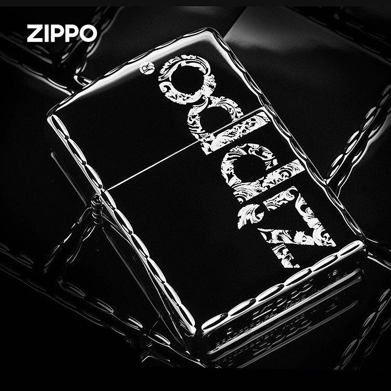 zippo打火机 之宝原装钻切黑冰 定制刻照片刻字 送男友新年礼物 钻切