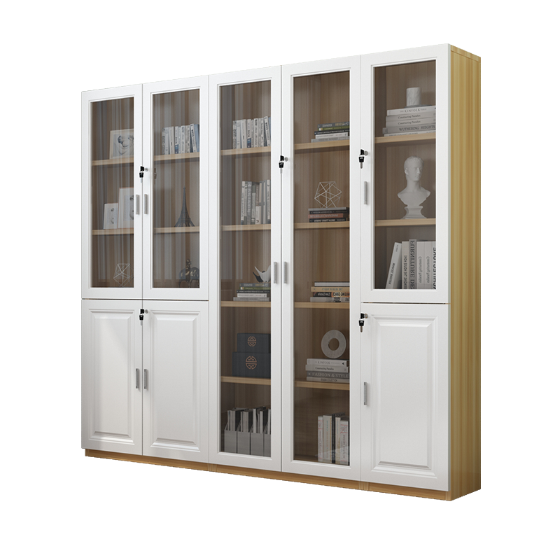 科仕隆 现代简约欧式书柜书架文件柜自由组合落地书橱带玻璃门办公储物柜 欧式门 2门玻璃款(浅胡桃柜体)