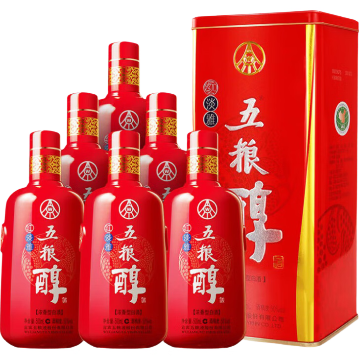 五粮液股份 五粮醇 红淡雅 浓香型白酒 50度 500ml*6 整箱装（无礼袋）