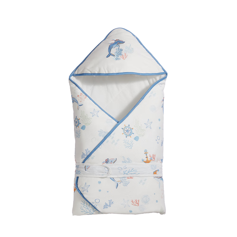 爱贝迪拉婴儿抱被新生儿秋冬可脱胆加厚棉睡袋防惊跳包被襁褓90cm蓝300g