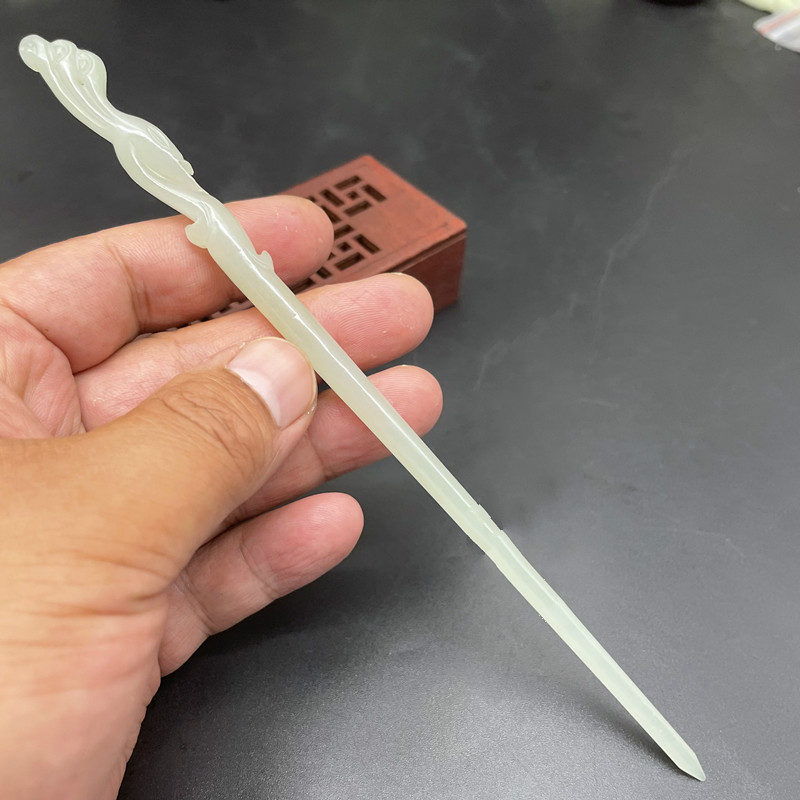 凤凰簪子头饰发饰和田玉青白玉凤头玉簪子古风汉服发插简约簪