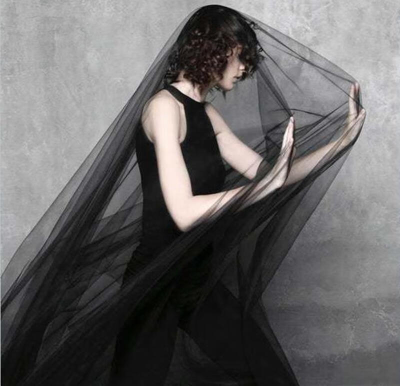 奢欧兰软纱硬纱素纱黑色头纱 旅拍diy头纱新娘头纱摄影造型婚纱礼服
