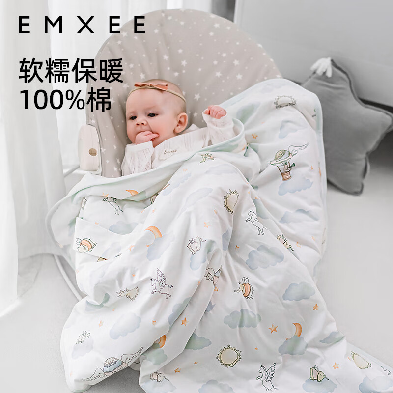 嫚熙（EMXEE）婴儿包被新生儿宝宝抱被四季纯棉防惊跳产房包单 【四季款】梦幻独角兽 室温18-26℃ 90×90cm