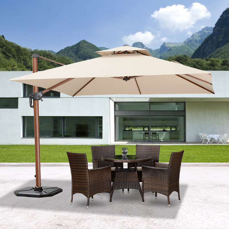 户外遮阳伞庭院桌椅伞花园木纹大太阳伞室外露台户外伞别墅罗马伞