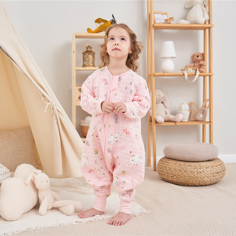 甜蜜礼物春秋冬季棉分腿睡袋婴幼儿童男女宝宝防踢被夹棉款秋冬季新款睡衣 空气层三拉头《18-24度》粉兔子 100码《身高90-100CM》2-4岁 京东折扣/优惠券