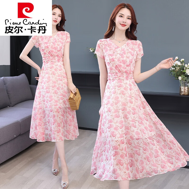 皮尔卡丹品牌轻奢高档女装 今年流行重磅真丝连衣裙2022新款夏大牌桑