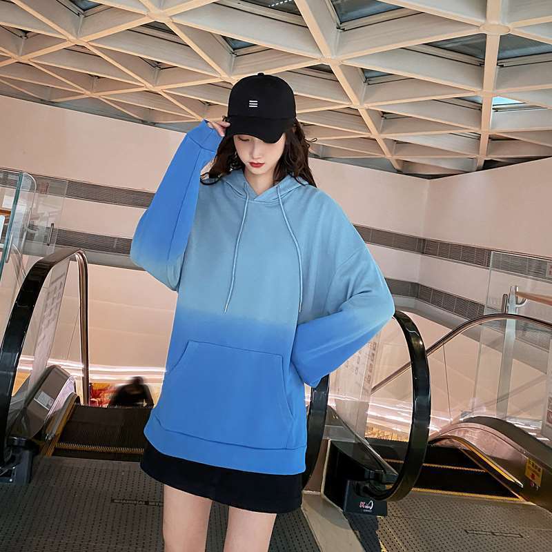 渐变色卫衣男oversize慵懒风青少年套头情侣外套 clfs-渐变蓝色卫衣 s