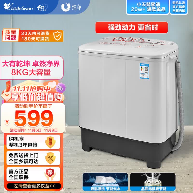 小天鹅（LittleSwan） 双缸双桶洗衣机半自动 品质电机 强劲水流 三年优质售后 8公斤 TP80VDS08怎么看?