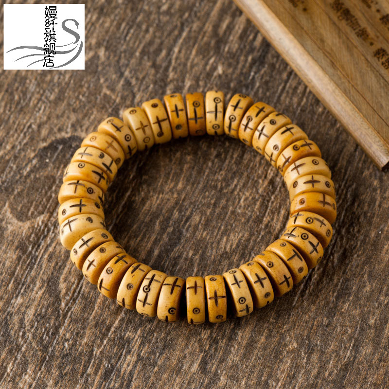 莲雨恋星耗牛骨手串 牦牛骨盘珠佛珠手链 男 藏饰民族风饰品手串 礼品