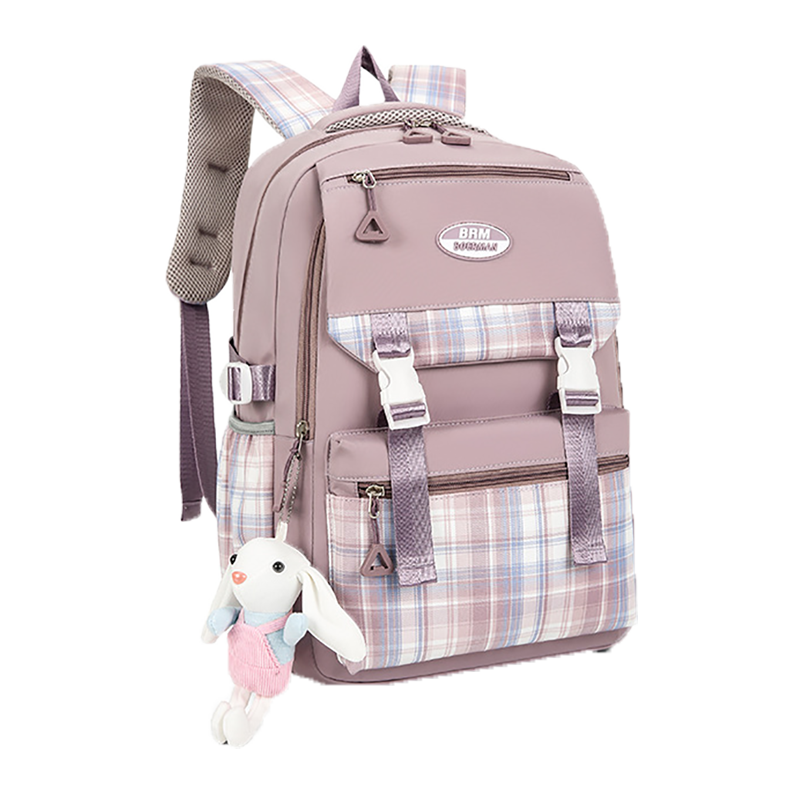 木丁丁 书包小学生女大容量软款时尚格子翻盖休闲双肩包中学生