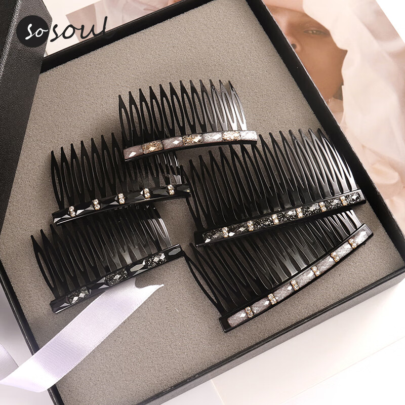 SO SOUL小号发梳前额刘海夹碎发整理神器倒插梳发卡子小夹子头饰碎发夹 中号黑色搭星空黑