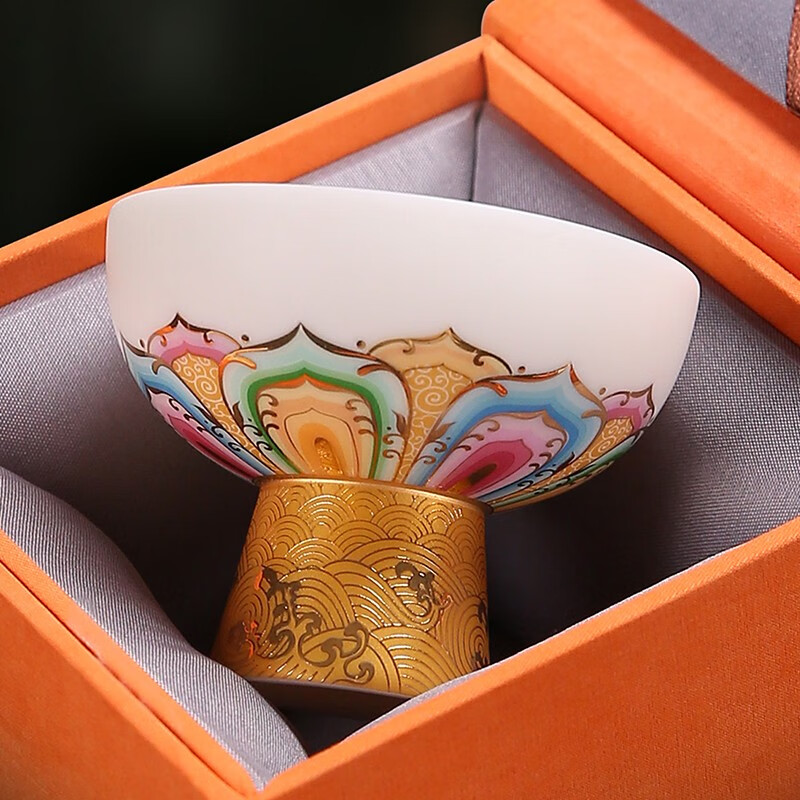 陶艺公社(taoidea)主人杯福海升莲羊脂玉瓷大师高端文创手工堆金陶瓷