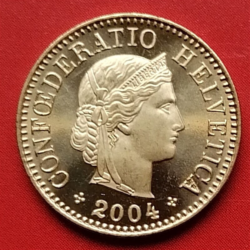 钱币收藏欧洲 瑞士硬币 5拉普黄铜高质硬币 全新金色品相