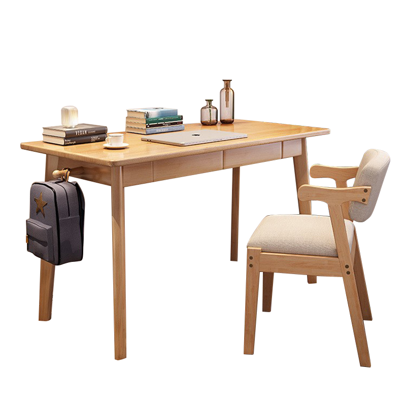 罗森(LUOSEN)京东居家优选 实木书桌电脑桌 简约家用学习桌 北欧卧室书房橡胶木办公桌 双抽屉储物版100cm