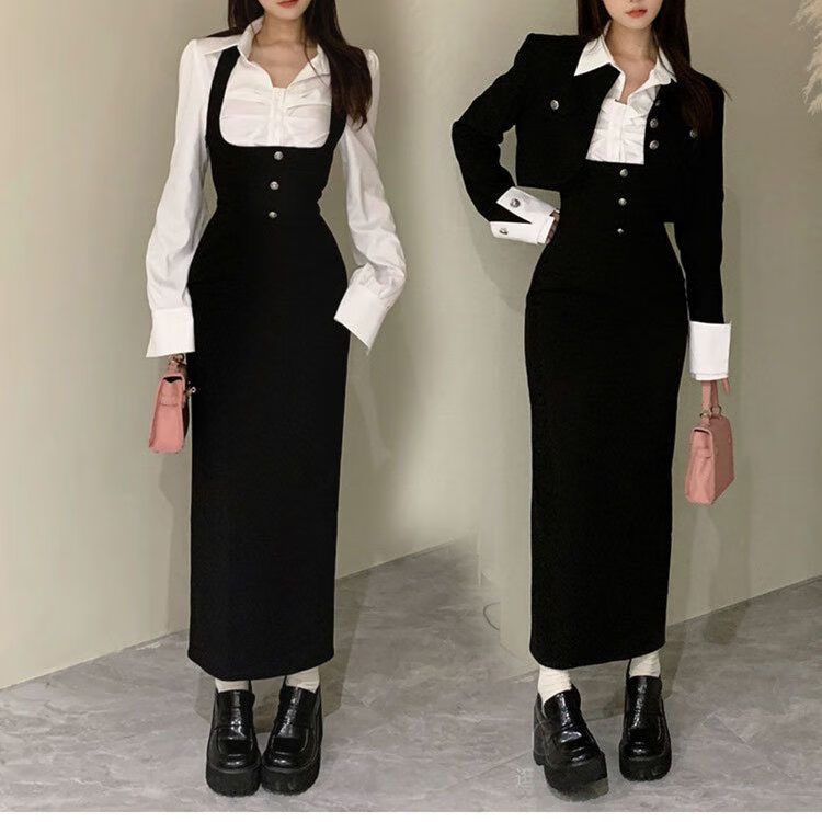 伊渊浅矮小个子秋冬季长袖女士套装裙显高大码胖妹