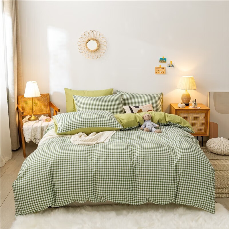 无印良品四件套 ins风 格子简约芦荟棉轻奢床单款四件套 格调-绿 200*230cm被套床单款四件套怎么样,好用不?