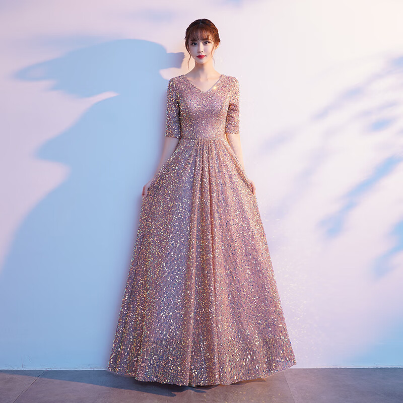 朦胧杏女声独唱演出服女成人大合唱团体2024中老年表演长裙指挥修身