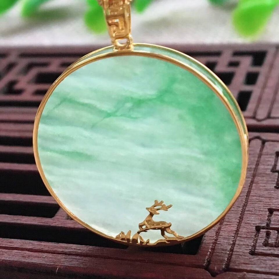 珠佩丽翡翠无事牌a货镶嵌冰飘花一路有你吊坠无事牌冰透飘花灵动 红色