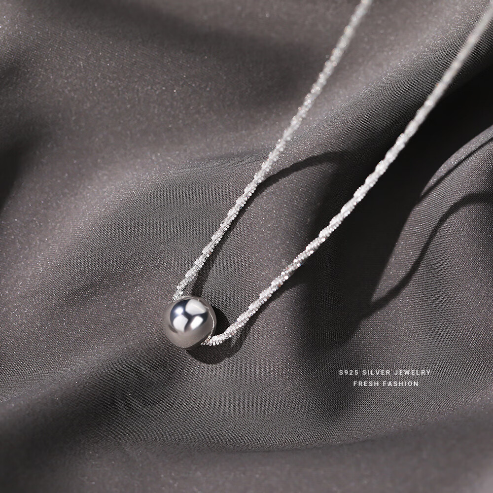 周大古s925银波光粼粼满天星圆珠项链女生转运珠简约吊坠锁骨链 银色