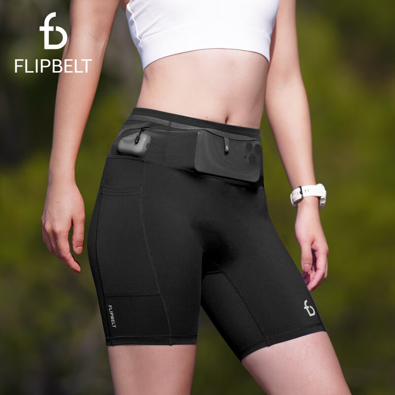 Flipbelt飞比特袋鼠裤2.0 轻压缩腰包裤女士速干透气 跑步裤马拉松吸排纱 经典黑（24款） S