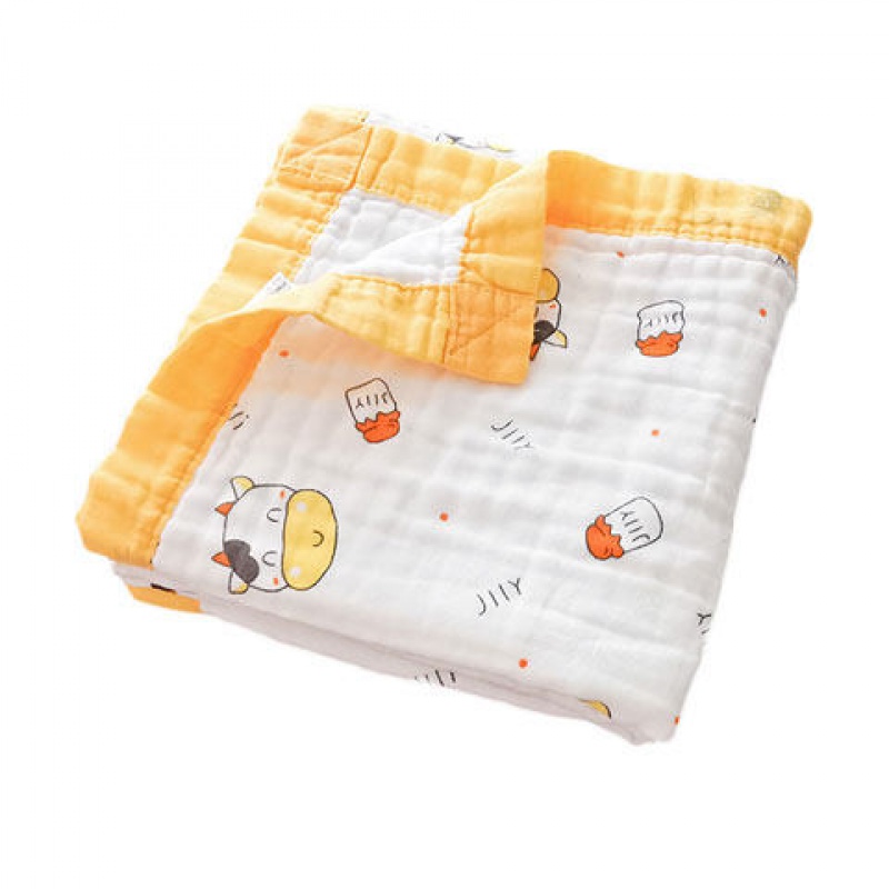 棉加加（Cotton++）宝宝盖的小薄被子夏季薄款纱布婴儿毛巾被空调房幼儿园午睡毯盖毯 4层小牛(110X110)