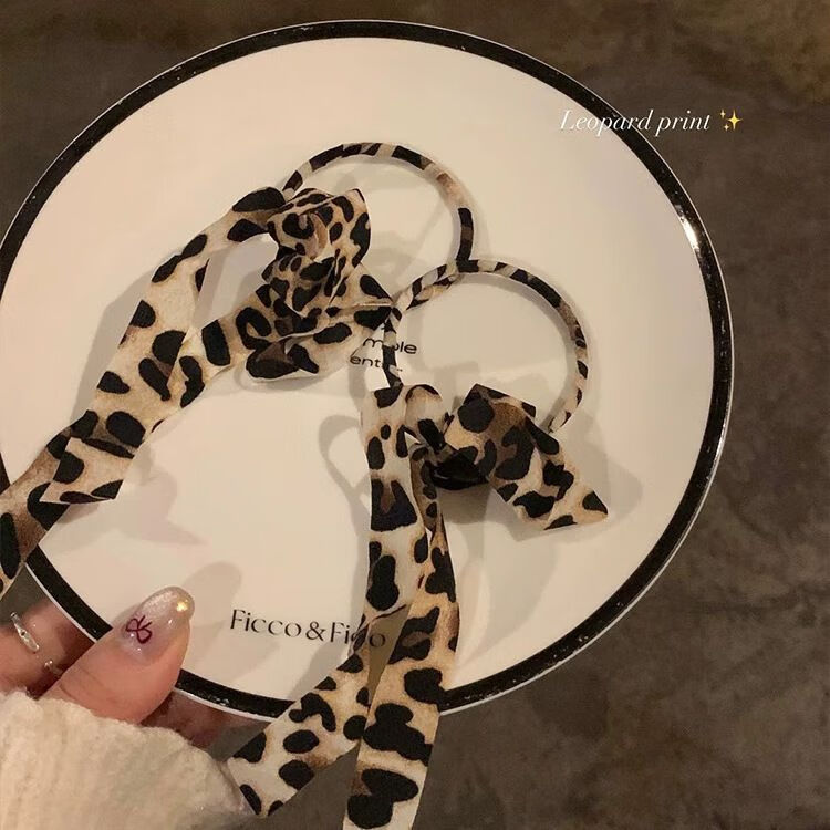 梔談秋冬復(fù)古豹紋圈圈飄帶耳環(huán)女2024新款感辣妹夸張個(gè)性耳圈耳飾 秋冬絲帶豹紋耳釘閨蜜兩對(duì)