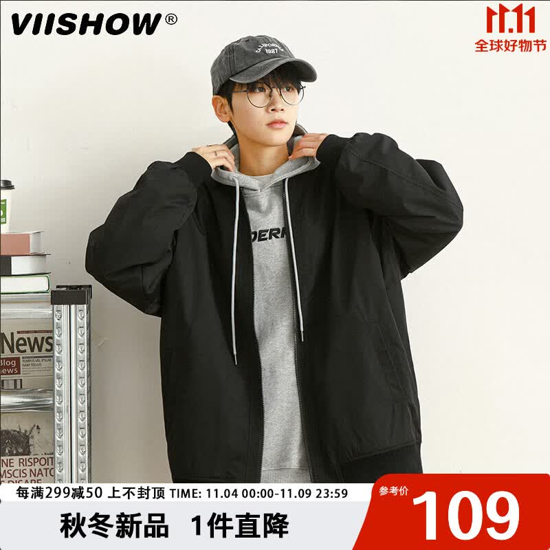 viishow美式飞行员夹克男春秋款复古宽松潮流棒球服机能工装外套 黑色 L使用感如何?