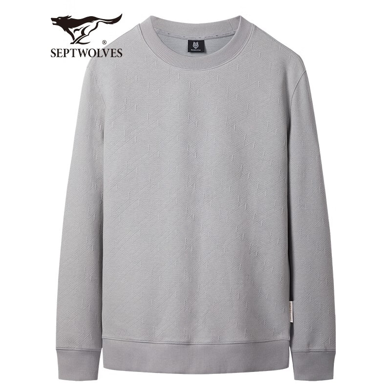 七匹狼（SEPTWOLVES） 卫衣男圆领套头华夫格长袖T恤男士简约纯色打底衫男装上衣服饰 003(中灰)-3807款 175/92A/XL