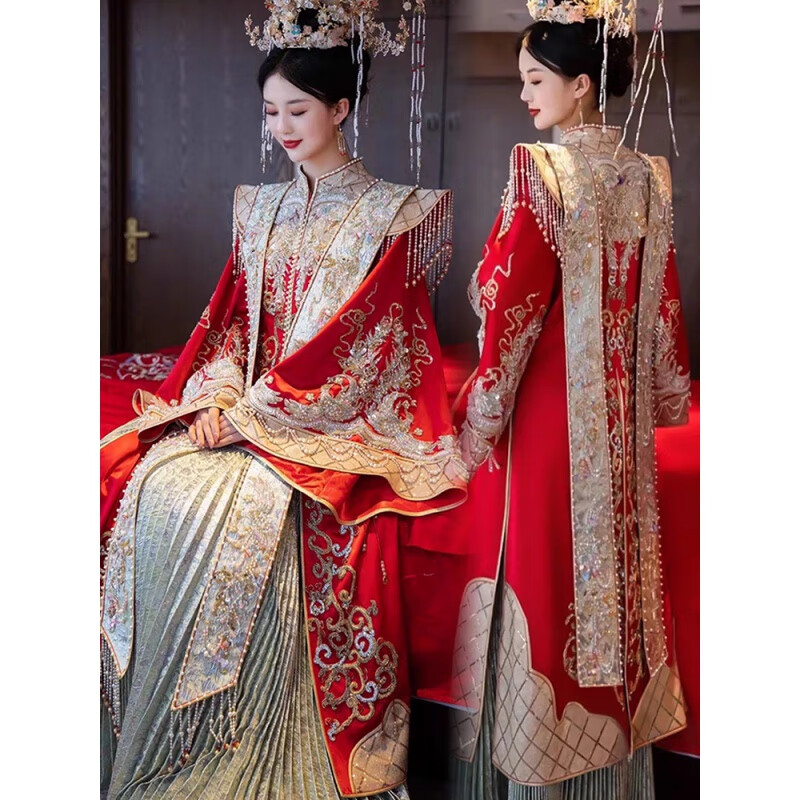 云翔四海出租賃2024秀禾服新娘明制漢服龍鳳褂結(jié)婚男女中式婚紗伴娘伴郎服 明制H叁需要頭飾聯(lián)系客服選款 S胸圍85體重90